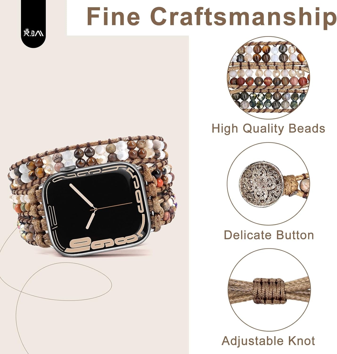 Elegant Slim Leather Bands Boho Beaded Watch Band Bundle Compatible with Apple Watch 38Mm 40Mm 41Mm 42Mm 44Mm 46Mm 45Mm 49Mm Women for Iwatch Series 10/9/8/7/6/5/4/3/2/1/Se/Ultra