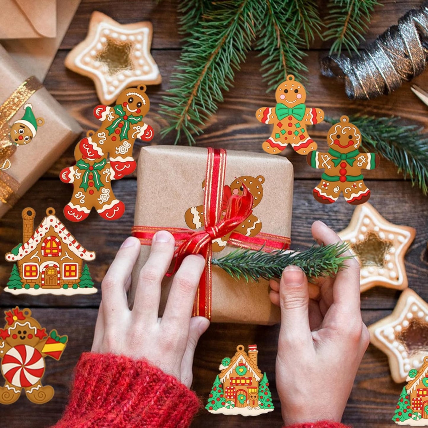 12 PCS Gingerbread Christmas Ornaments - Christmas Tree Decorations Plastic Gingerbread Figurines Ornaments Gingerbread House Ornaments Christmas Tree Hanging Decorations Decor Party