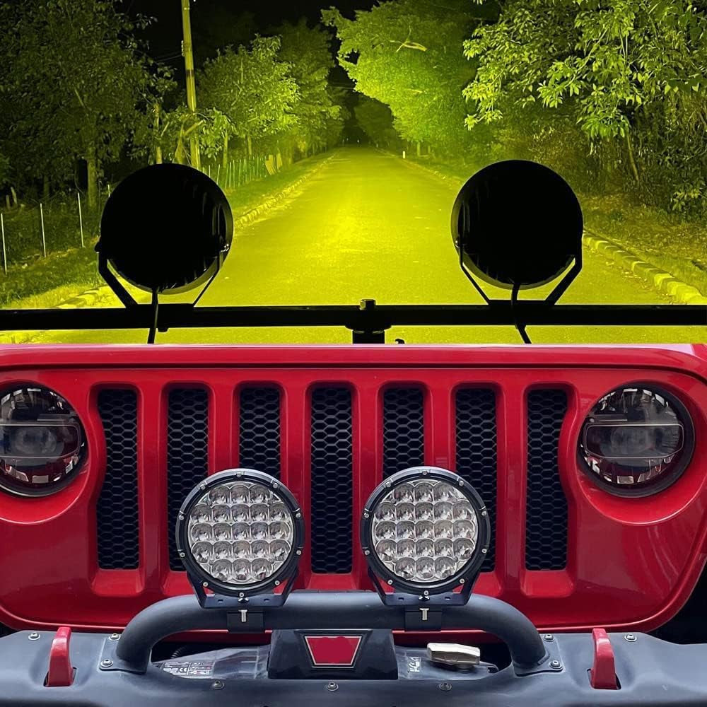 BIGLIONX round LED Offroad Lights 7Inch 2Pcs 210W 32000LM LED off Road Lights Super Bright Amber Offroad Lights Driving Lights Spot with Wiring Harness IP68 for Trucks Pickup ATV UTV SUV