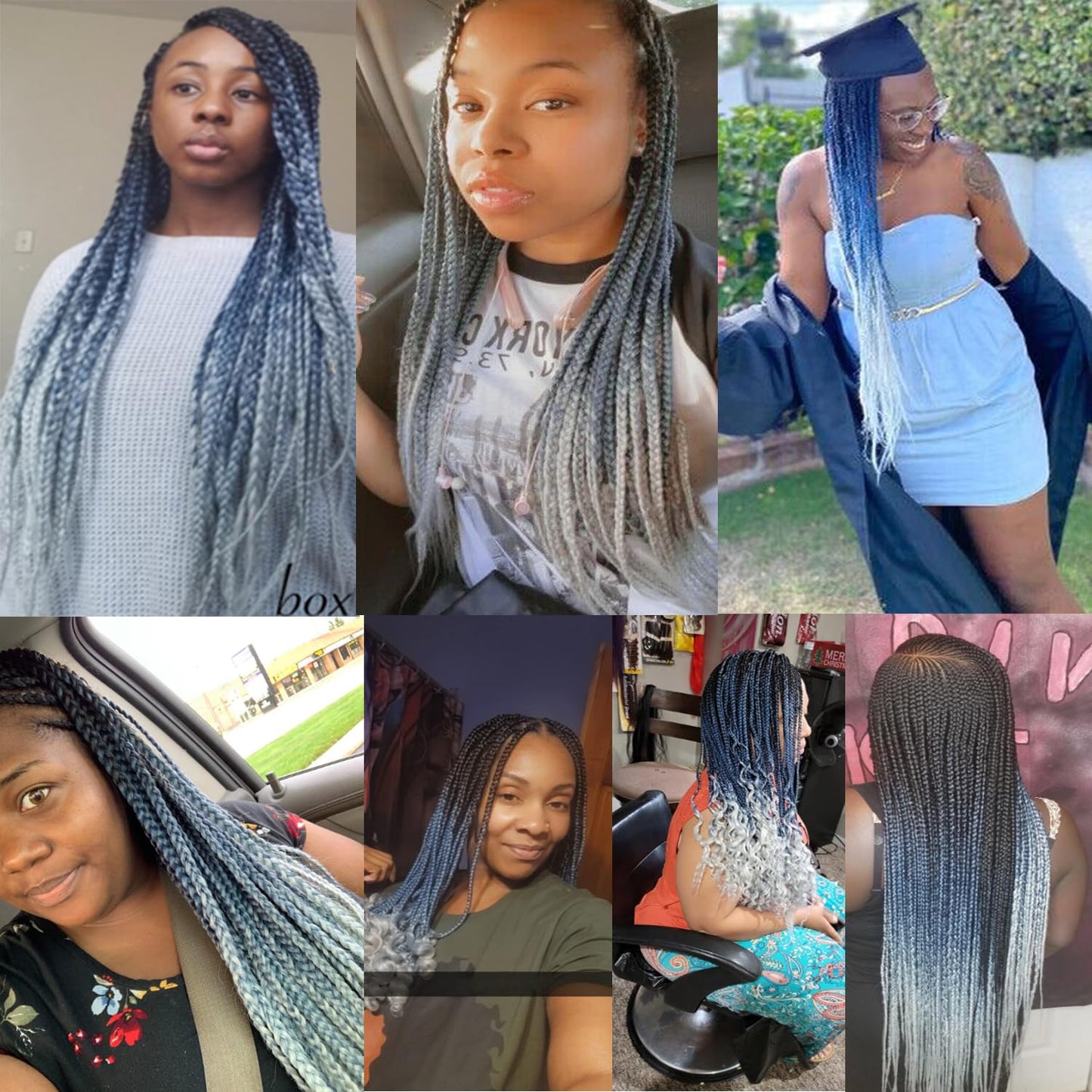 Jumbo Braiding Hair Ombre 3Pcs (Black/Grey Blue/Silver Grey) Jumbo Braid Hair Extension Ombre Colors for Crochet Braids Hair