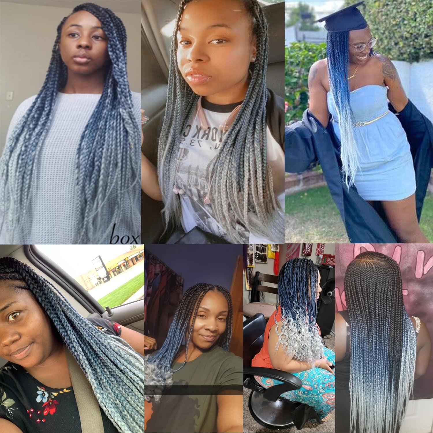 Jumbo Braiding Hair Ombre 3Pcs (Black/Grey Blue/Silver Grey) Jumbo Braid Hair Extension Ombre Colors for Crochet Braids Hair