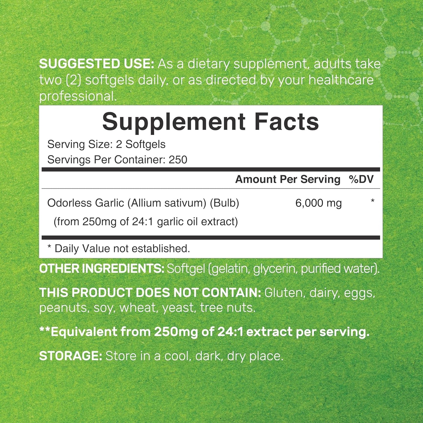 Odorless Aged Garlic Pills, 6,000Mg per Serving, 500 Softgels – 24:1 Garlic Oil Extract – Fresh Allium Sativum Bulb Source – Heart & Immune Antioxidant Supplements – Non-Gmo TLBH