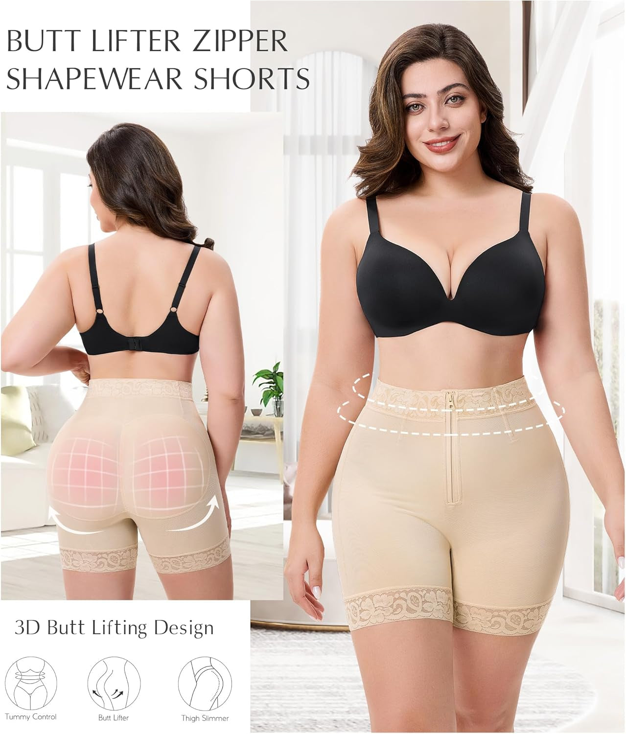 Tummy Control Panties Butt Lifting Shapewear Shorts for Women Zipper Body Shaper Shorts Thigh Slimmer Underwear