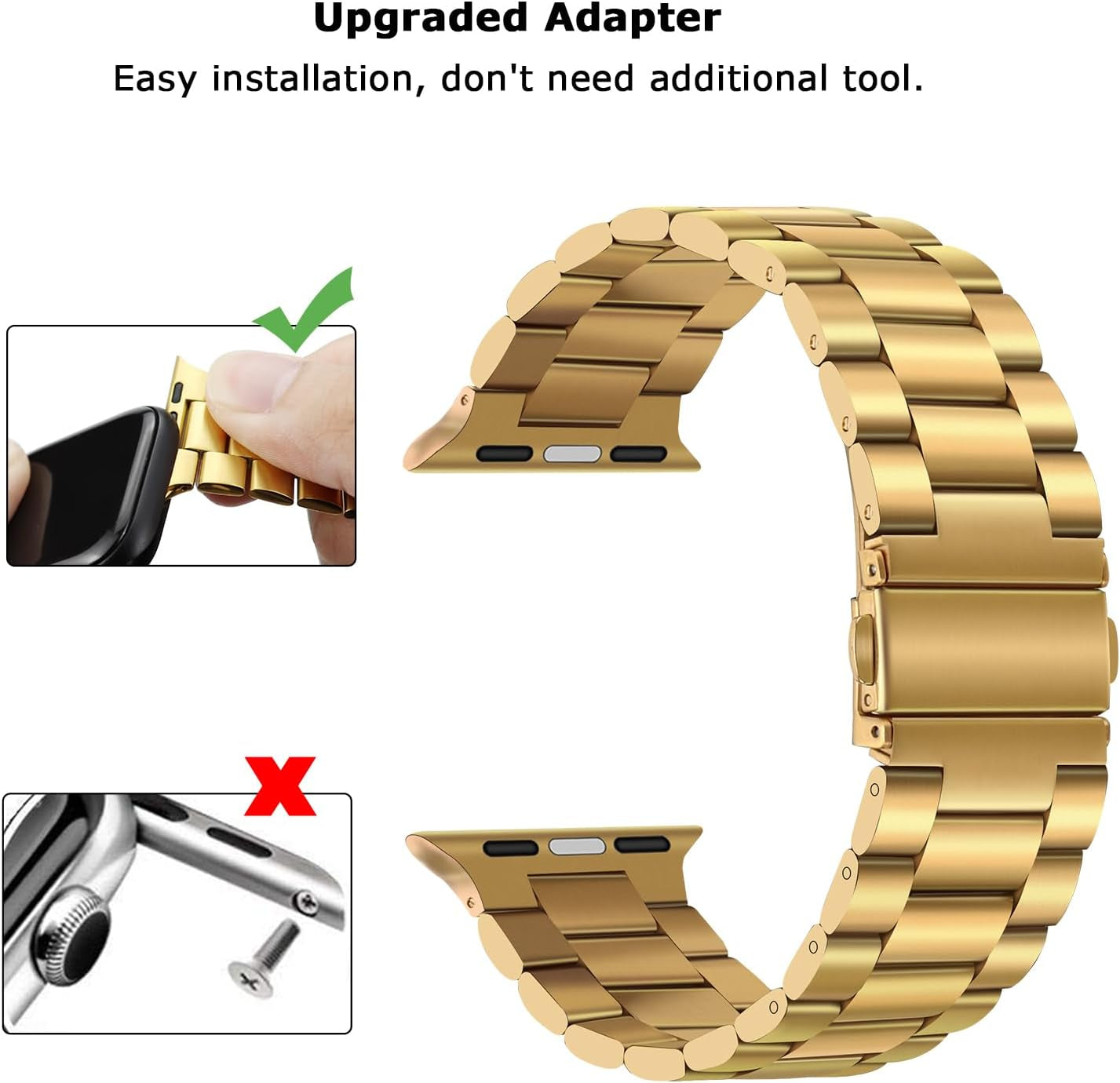 Band Compatible with Apple Watch Band 41Mm 40Mm 38Mm Premium Stainless Steel Metal Replacement Strap Compatible with Apple Watch SE Series 9 8 7 6 5 4 3 2 1 (Gold)