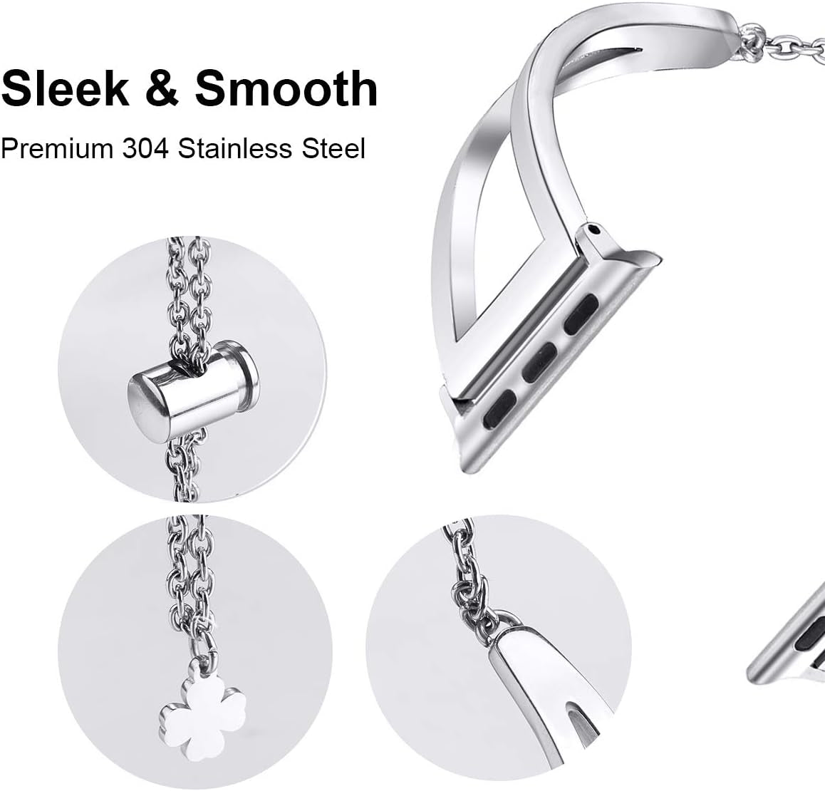 Stainless Steel Bands Compatible with Apple Watch Bands 38Mm 40Mm 41Mm 42Mm 44Mm 45Mm Iwatch Series 9/8/7/6/5/4/3/2/1/SE, Dressy Metal Bangle Bracelet Women
