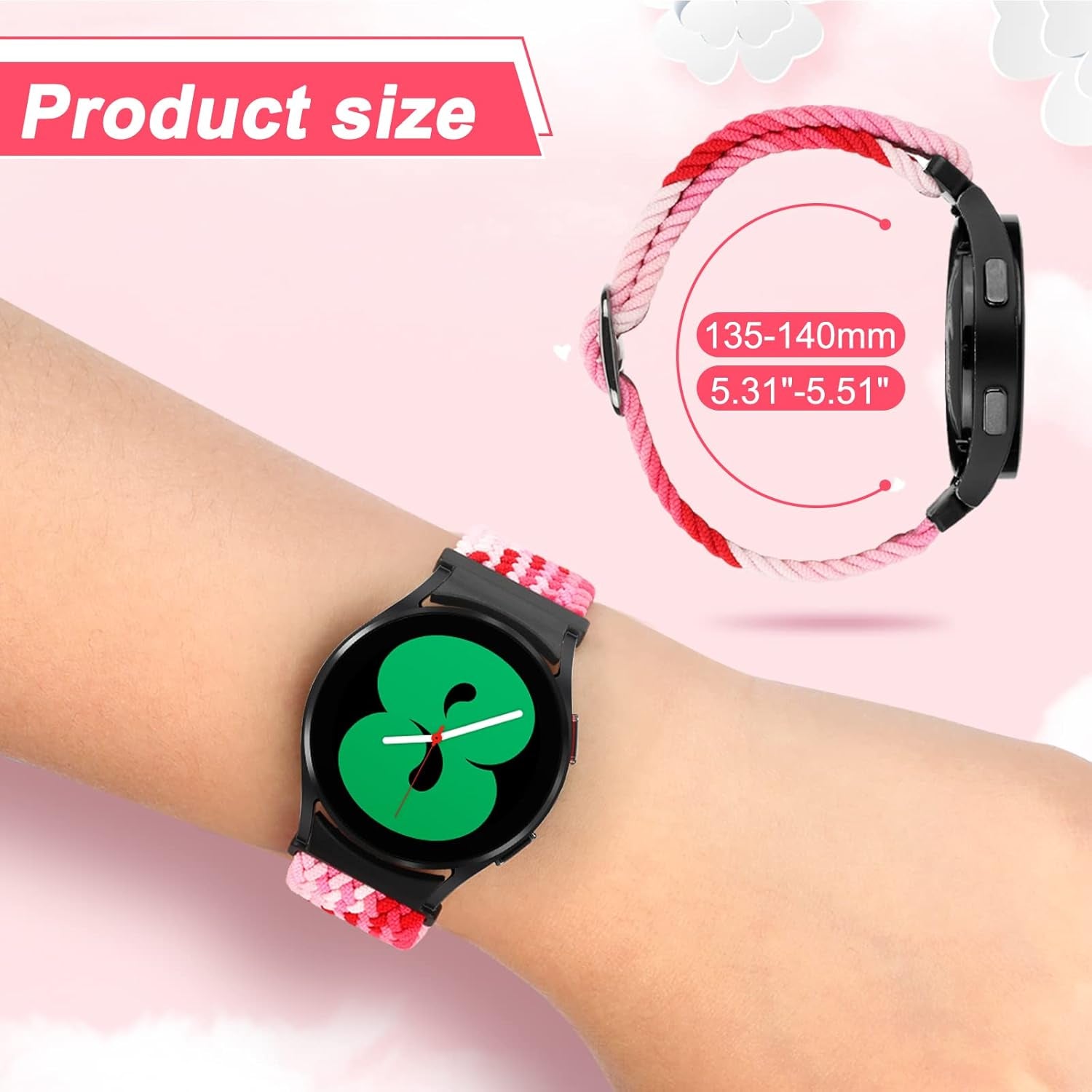 5 Packs Stretchy Loop Bands Compatible with Samsung Galaxy Watch 5/4 40Mm 44Mm/Galaxy Watch 5 Pro 45Mm/Galaxy Watch 4 Classic 42Mm 46Mm,20Mm Adjustable Nylon Braided Straps for Women Men