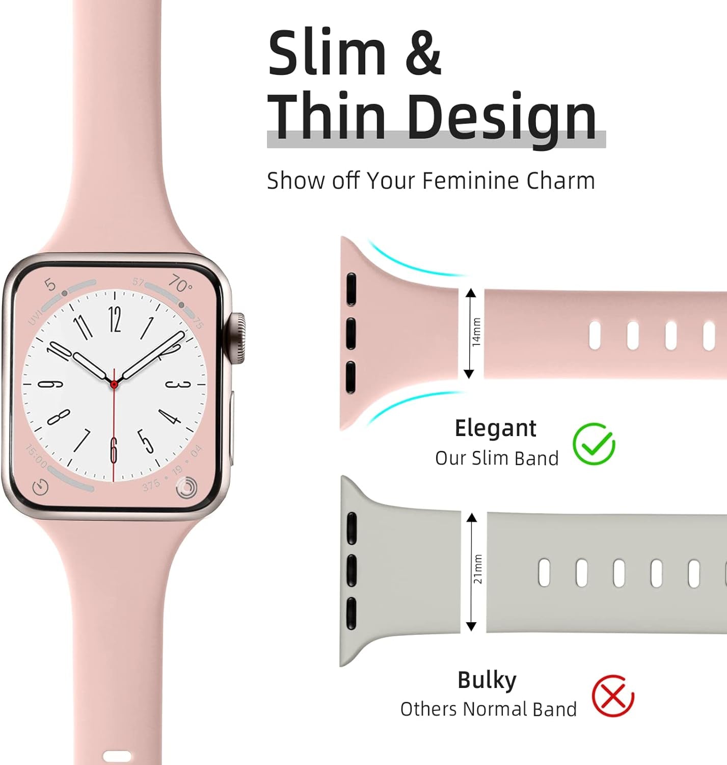 6 Pack Slim Bands Compatible with Apple Watch Band 40Mm 38Mm 44Mm 42Mm 41Mm 45Mm for Women Men, Soft Silicone Waterproof Sport Strap Replacement Wristbands for Iwatch Series 9 8 7 6 5 4 3 2 1 SE Ultra/Ultra2