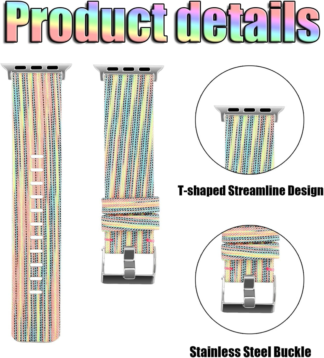 Band Compatible with Watch Bands 42Mm 44Mm 45Mm 49Mm for Women Men Fabric Cloth Band Canvas Replacement Strap for Iwatch Series SE 8 7 6 5 4 3 2 1 Ultra - Rainbow