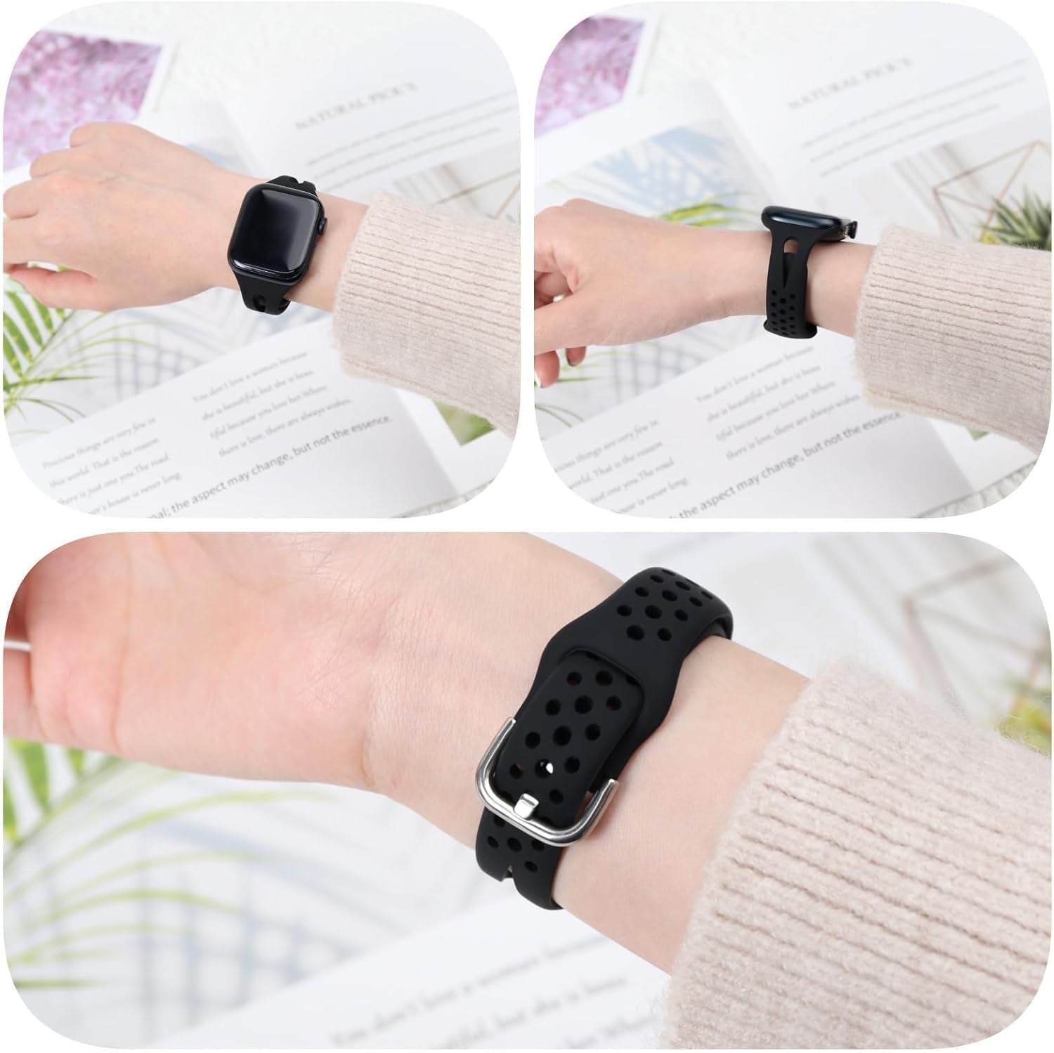 Slim Sport Band Compatible with Apple Watch Band Series 9 8 7 6 5 4 3 2 1/SE, 38/40/41 Mm, Women and Men, Soft Silicone Breathable Wristband, Black