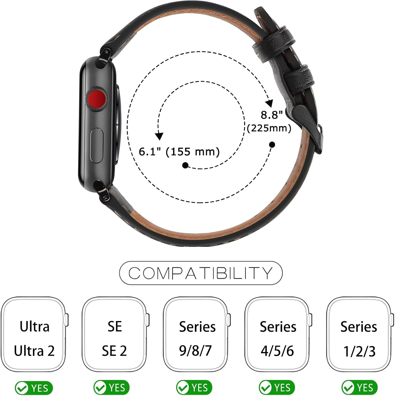 Bands Compatible with Apple Watch Band 49Mm 45Mm 44Mm 42Mm Men Genuine Leather Replacement Bands Compatible with Apple Watch Ultra 2 Ultra SE 2 SE Series 9 8 7 6 5 4 3 2 1, Black