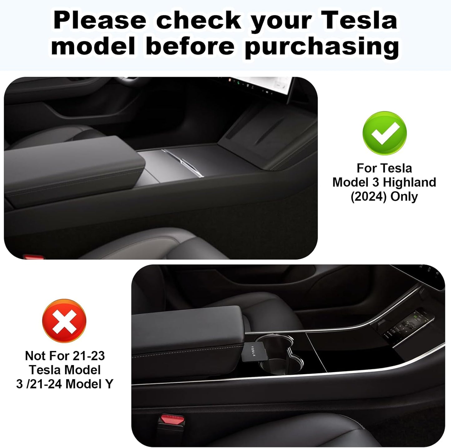 5PCS Upgraded Center Console Organizer for Tesla Model 3 Highland 2024 Accessories [Smooth Sliding] Armrest Organizer Tray Push Button Hidden Storage Box Cup Holder Webcam Cover, Black