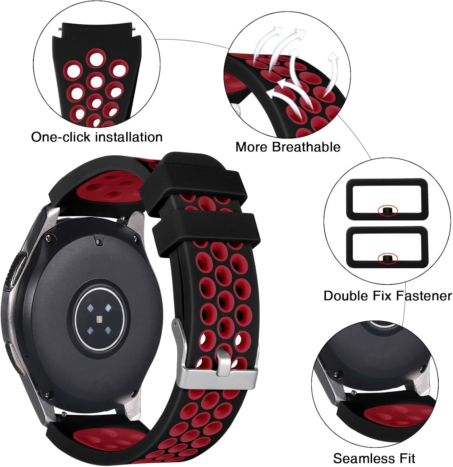 Compatible for Samsung Galaxy Watch 3 45Mm/Galaxy Watch 46Mm/Gear S3 Frontier, 22Mm Soft Silicone Breathable Watch Strap Wristband for Women Men,(Black/Red)