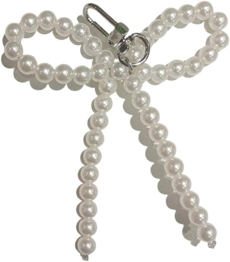 Silver Heart Pearl Bow Keychain Y2K Bowknot Keyring Sweet Bag Car Keys Charms Accessories for Women Girls