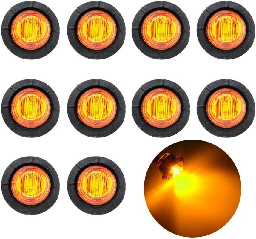 50 Pcs 3/4 Inch Mount Amber 3 LED Mini round Trailer Side Marker Indicator Lights Clearance Button Signal Lamps Universal for Trucks Lorry Boat Pickup Bus Caravan RV Waterproof Sealed Bulbs 12V DC
