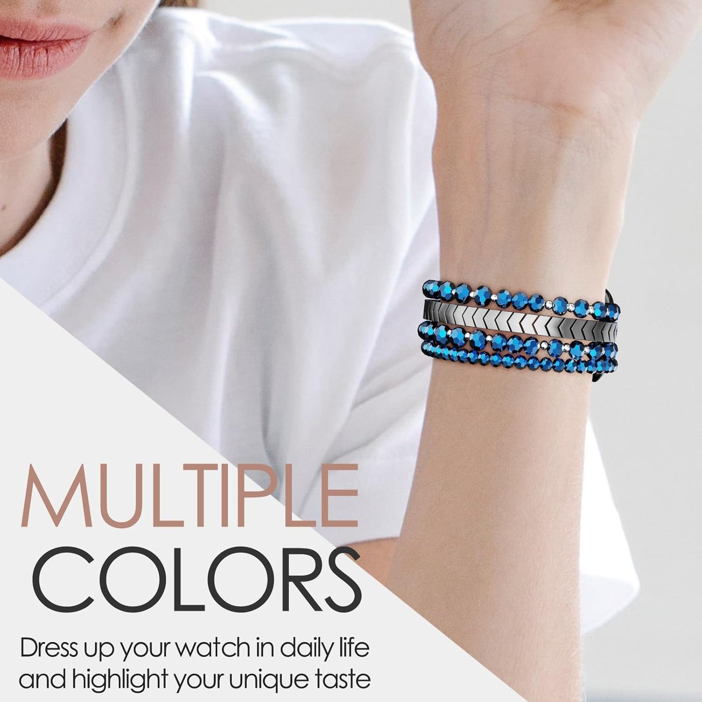Beaded Bracelet Compatible with Apple Watch Band 38Mm/40Mm/41Mm/42Mm（Series 10） 9/8/7/SE/6/5/4/3/2/1 Women Fashion Handmade Elastic Stretch Strap for Iwatch Bands Replacement