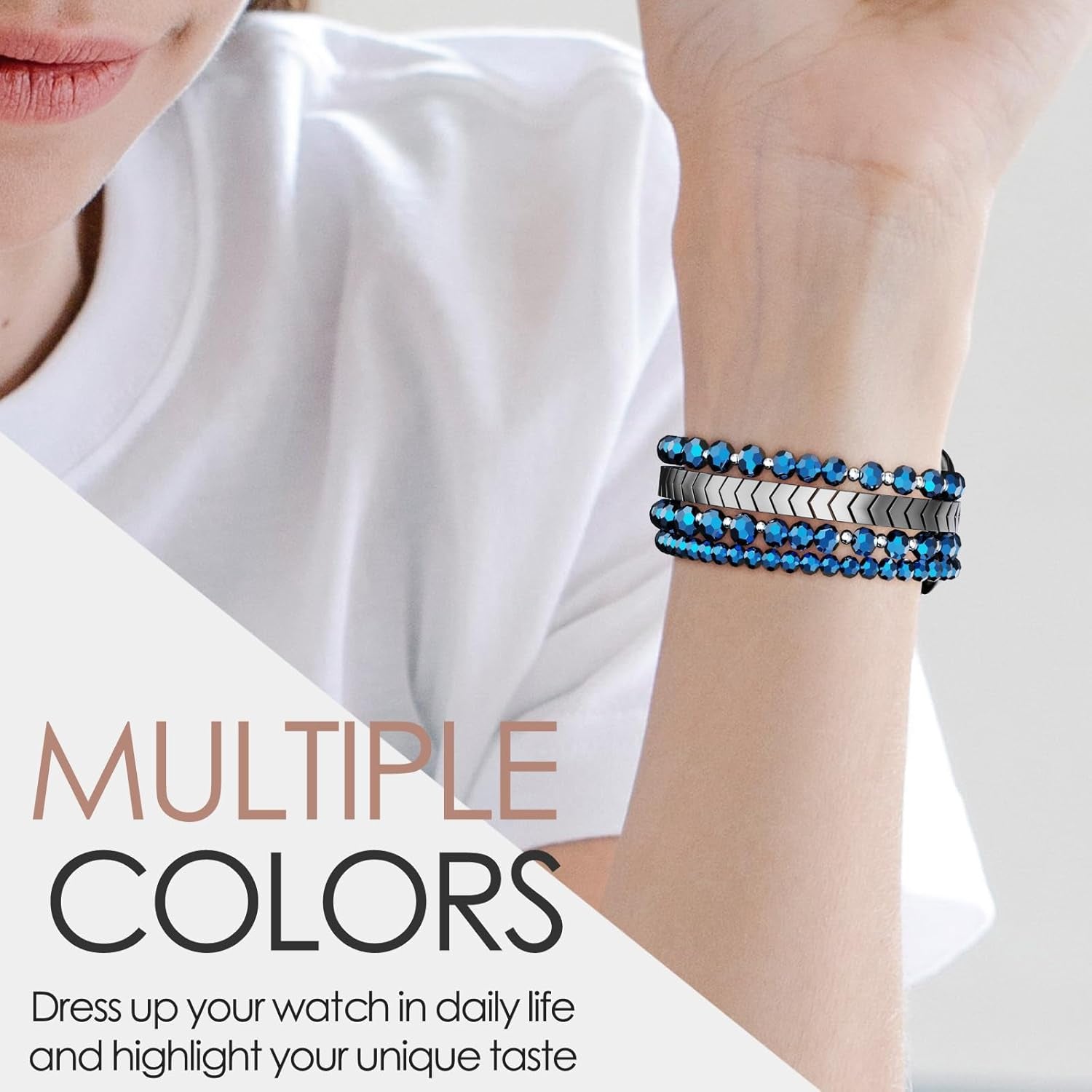 Beaded Bracelet Compatible with Apple Watch Band 38Mm/40Mm/41Mm/42Mm（Series 10） 9/8/7/SE/6/5/4/3/2/1 Women Fashion Handmade Elastic Stretch Strap for Iwatch Bands Replacement