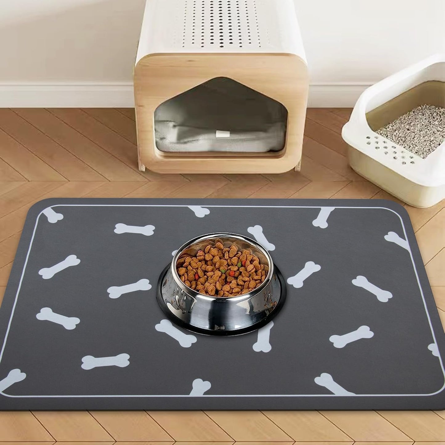 Dog Bowl Mat and Dog Feeding Mat, Dog Mat for Water Bowl, Absorbent Non-Slip Pet Water Bowl Mat Quick Drying Dog Food Mat Cat Matt for Food and Water(Brown+24.2X16.9In+Rectangular)