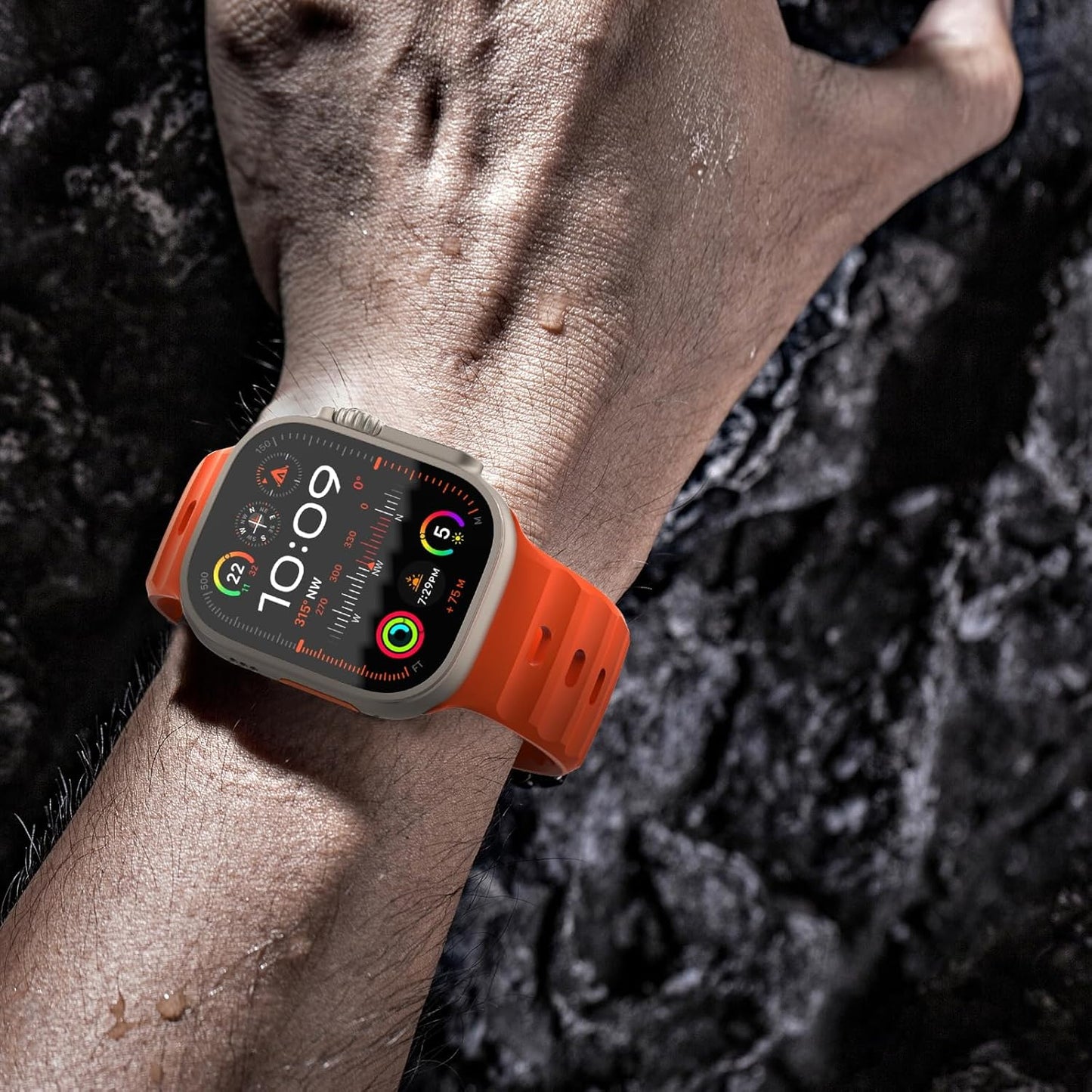 Sport Band Compatible with Apple Watch 42/44/45/46/49Mm, 3Pcs Soft Silicone Replacement Watch Strap Fit Iwatch Ultra 2 Ultra SE Series 10 9 8 7 6 5 4 3 2 1, Large, Black/Midnight Blue/Orange