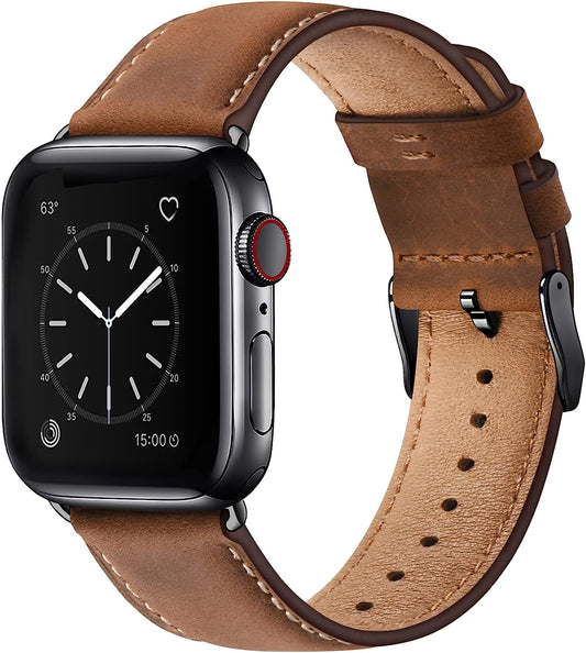 Leather Bands Compatible with Apple Watch Band 49Mm 45Mm 44Mm 42Mm for Men Women, Top Grain Genuine Leather Replacement Strap for Iwatch Ultra2 Ultra SE2 SE Series 9 8 7 6 5 4 3 2 1