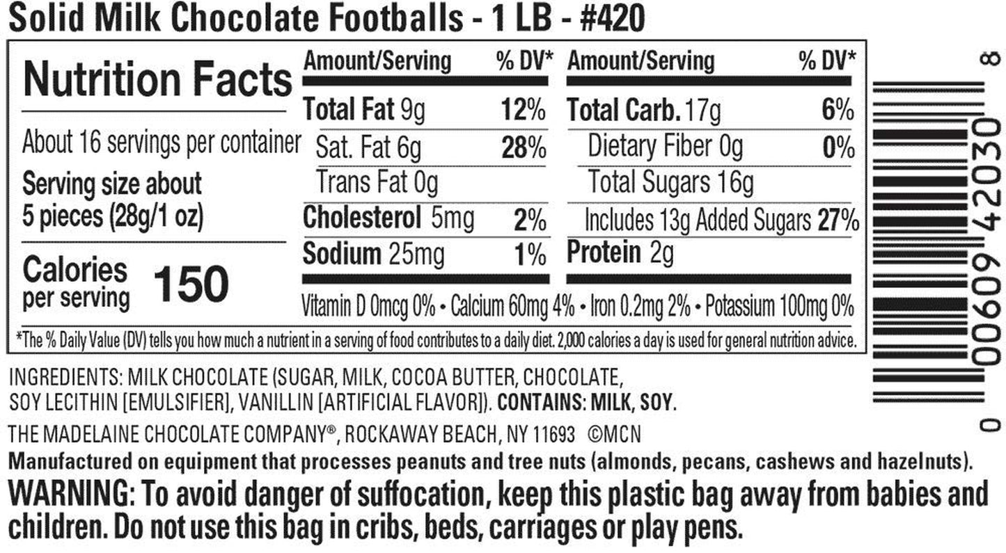 Madelaine Premium Milk Chocolate Footballs Wrapped in Italian Foil - Super Bowl Party Favor Candy (1 LB)