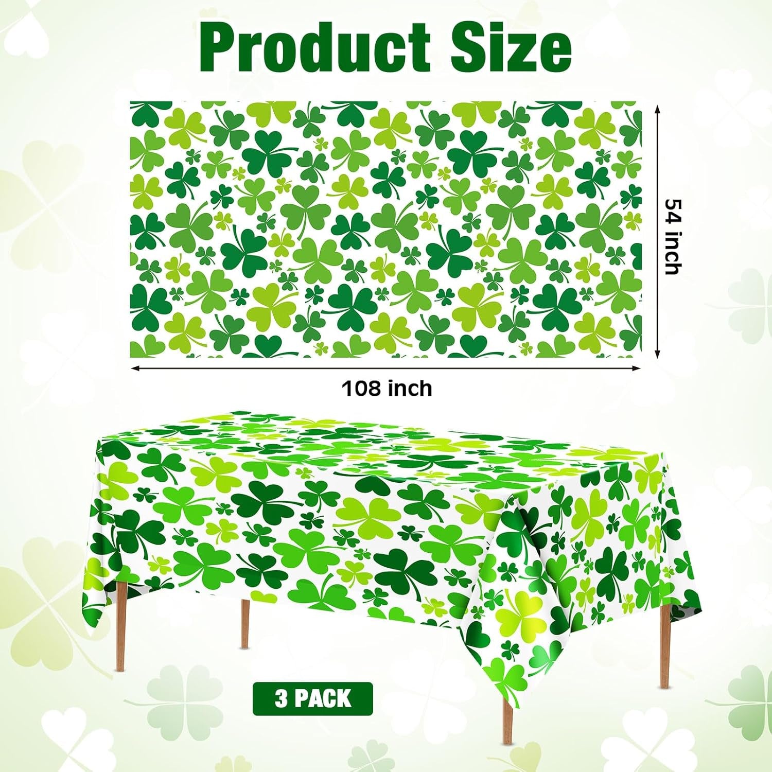 3 Pcs Valentine'S Day Table Cloth 108 X 54 Inch St. Patrick'S Day Disposable Table Cover Easter Rectangle Tablecloth Plastic Waterproof Heart Egg Shamrock Print for Anniversary Party