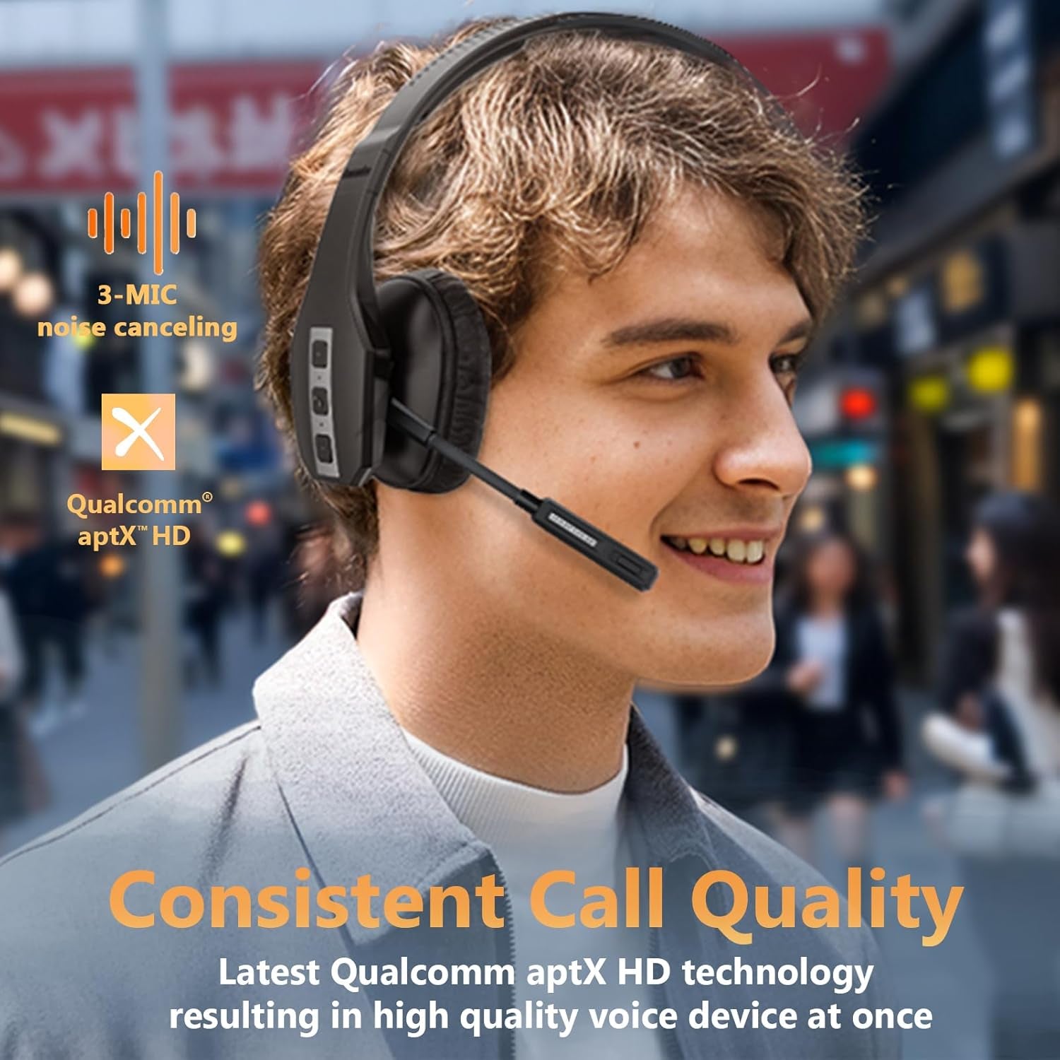 Trucker Bluetooth Headset (JBT600) with Tri-Mic Noise Cancelling, CVC 8.0, Mute Button, 60Hrs Battery Life – Wireless Headset for Truck Drivers, Cell Phones & Office Use TRUCK DRIVER