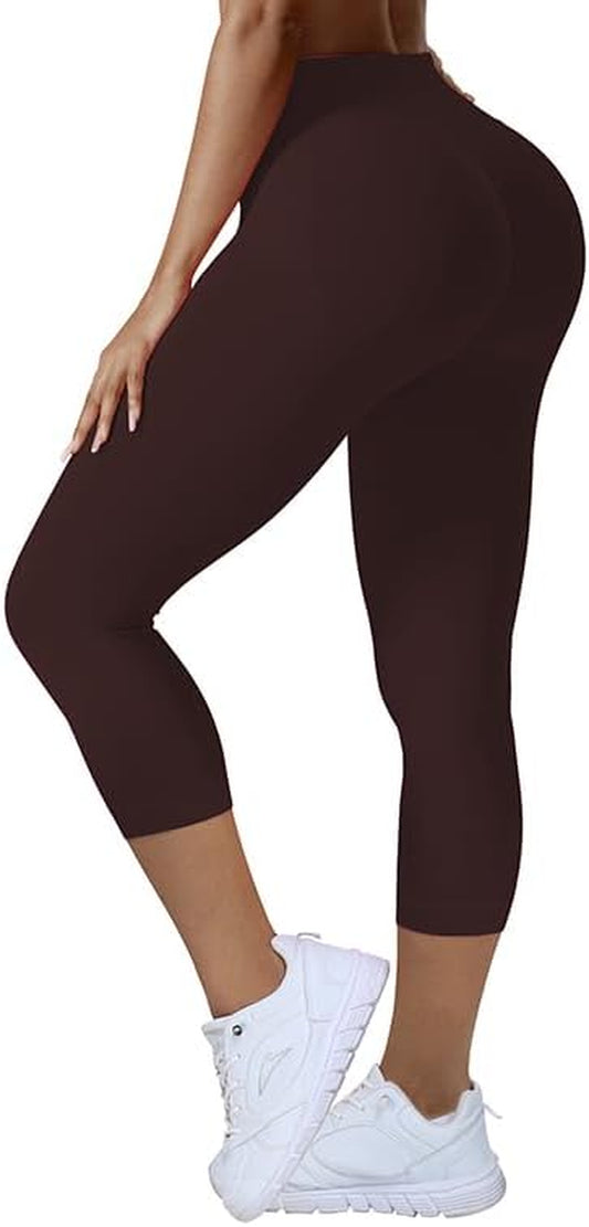 Scrunch Butt Lifting Capri Leggings for Women Tummy Control Crossover Gym Workout Legging High Waisted Yoga Pants