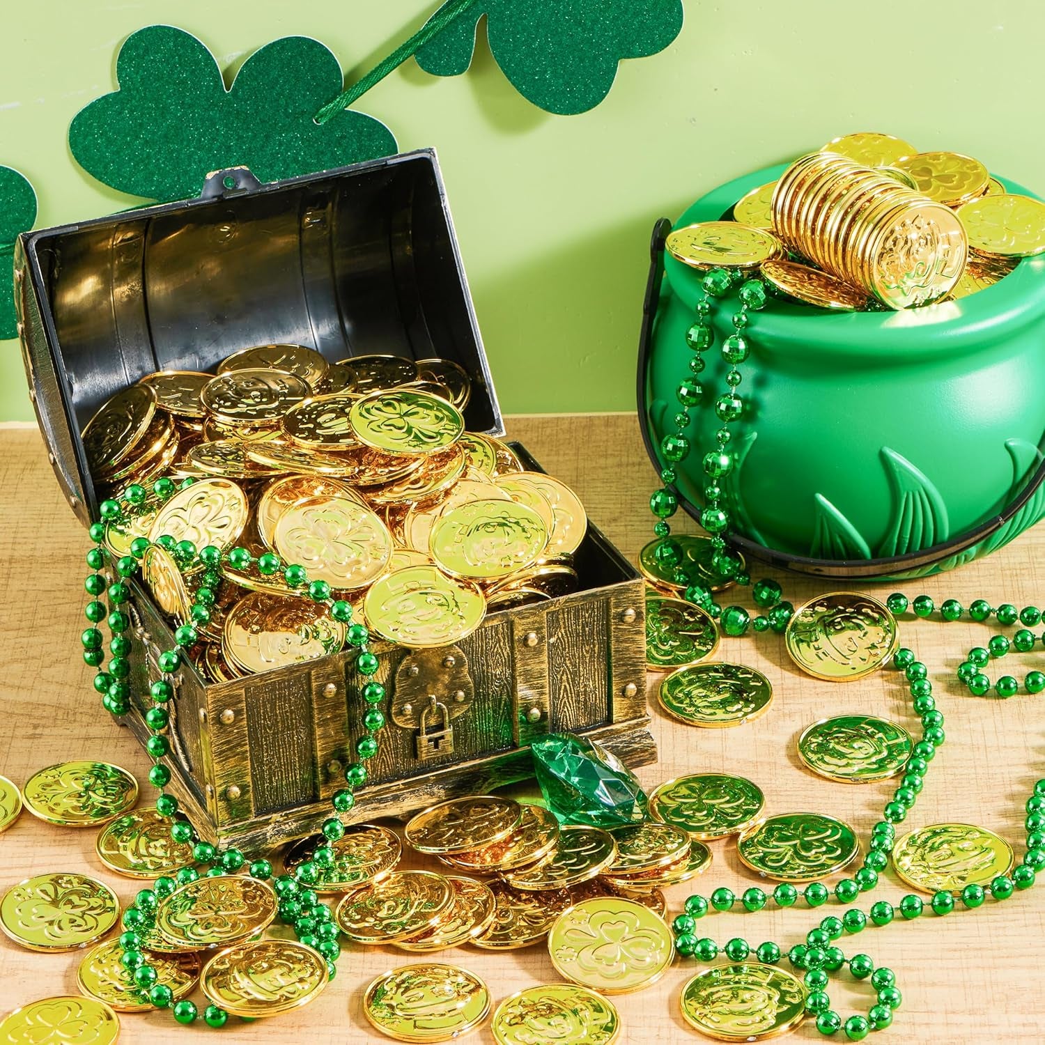 120 Pcs St. Patrick’S Day Gold Coins, Plastic Gold Coins Bulk with Shamrock, Leprechaun, Cauldron & Hat Patterns, St Patricks Accessories Games Gifts Decorations, Party Favors & Party Supplies