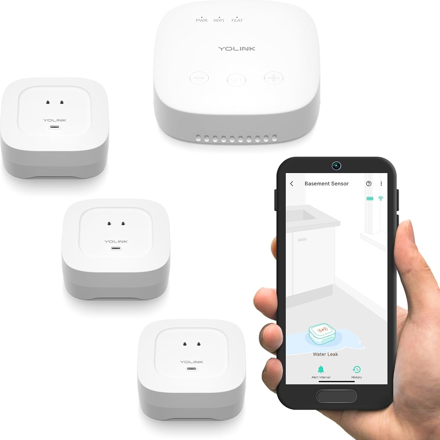Smart Home Starter Kit: Speakerhub & Water Leak Sensor 4 with 105Db Audio Alarm 3-Pack, Sms/Text, Email & Push Notifications, Freeze Warning, Lora up to 1/4 Mile Open-Air Range, W/Alexa, IFTTT