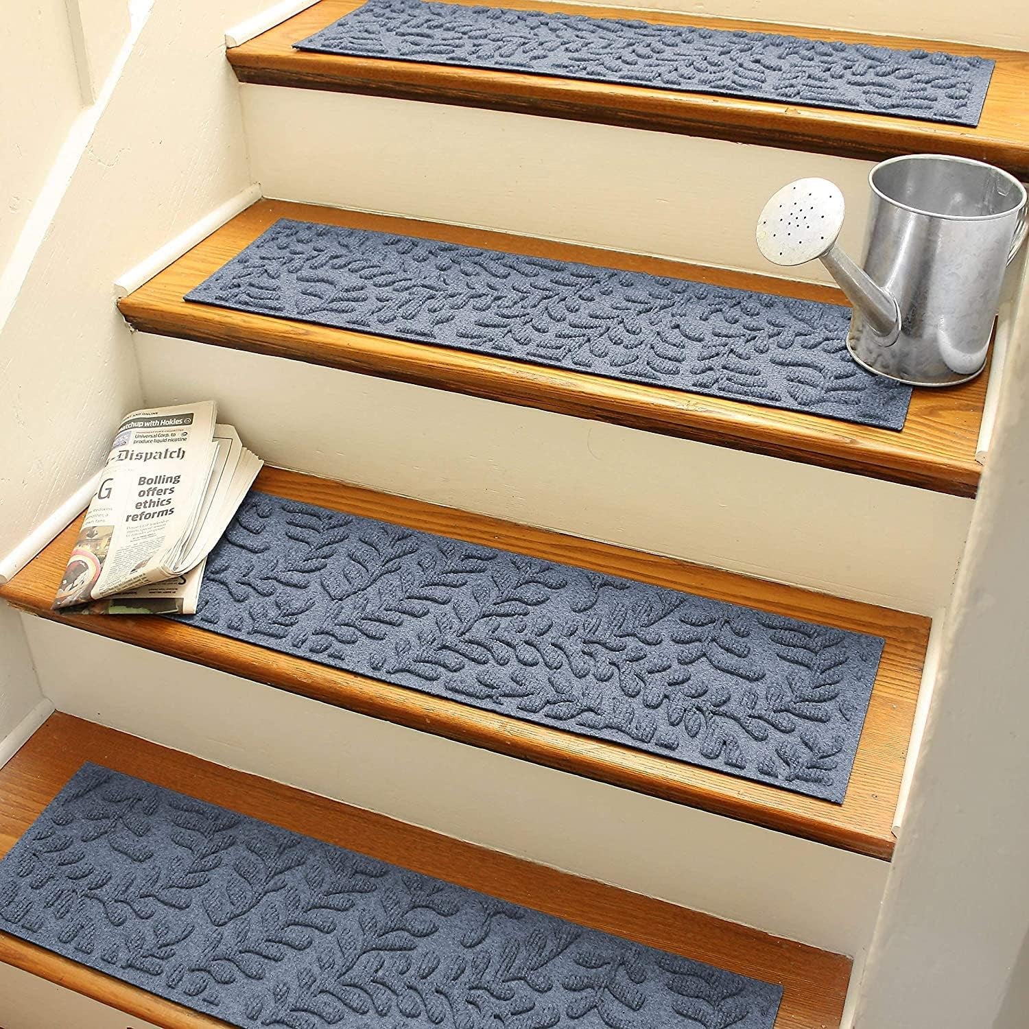 Waterhog Stair Treads, Set of 4, 8-1/2 X 30 Inches, Made in USA, Durable and Decorative Floor Covering, Indoor/Outdoor, Water-Trapping, Boxwood Collection, Bluestone