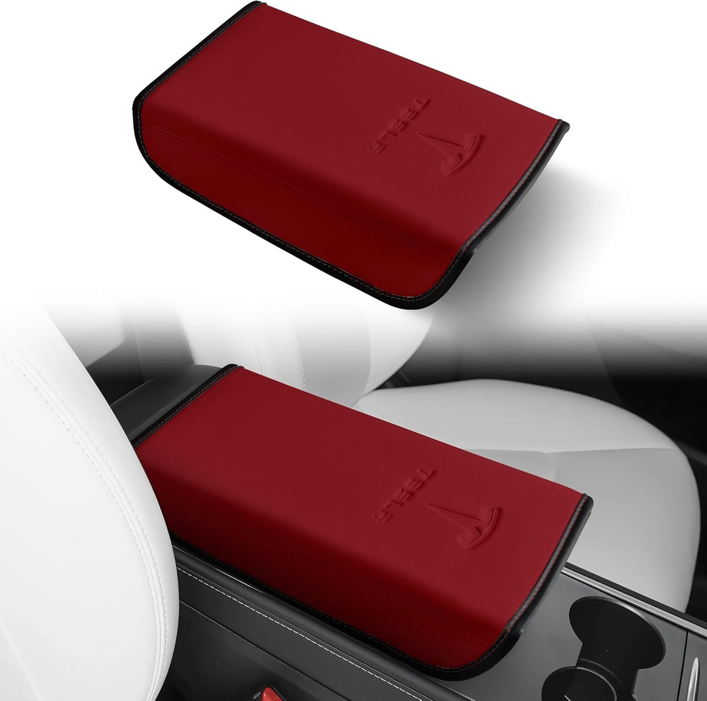 Armrest Cover Designed for Tesla Model 3/Y 2017-2023 2024,Leather Center Console Cover for Tesla Model 3/Y Interior Accessories White