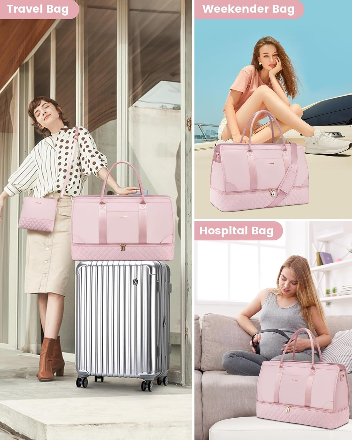 Weekender Bags for Women Travel Duffle Bag with Shoe Compartment, Carry on Overnight Bag Set