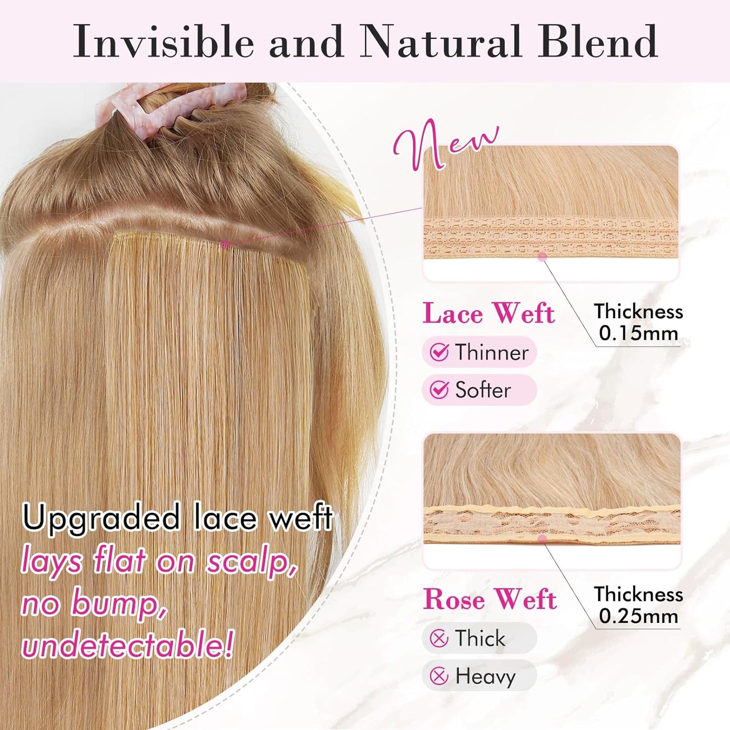 Clip in Hair Extensions, 4PCS 24" Thick Long Beach Waves Hair Extensions HE003 Invisible Lace Weft Natural Soft Hairpieces for Women – Ash Brown with Platinum Highlights