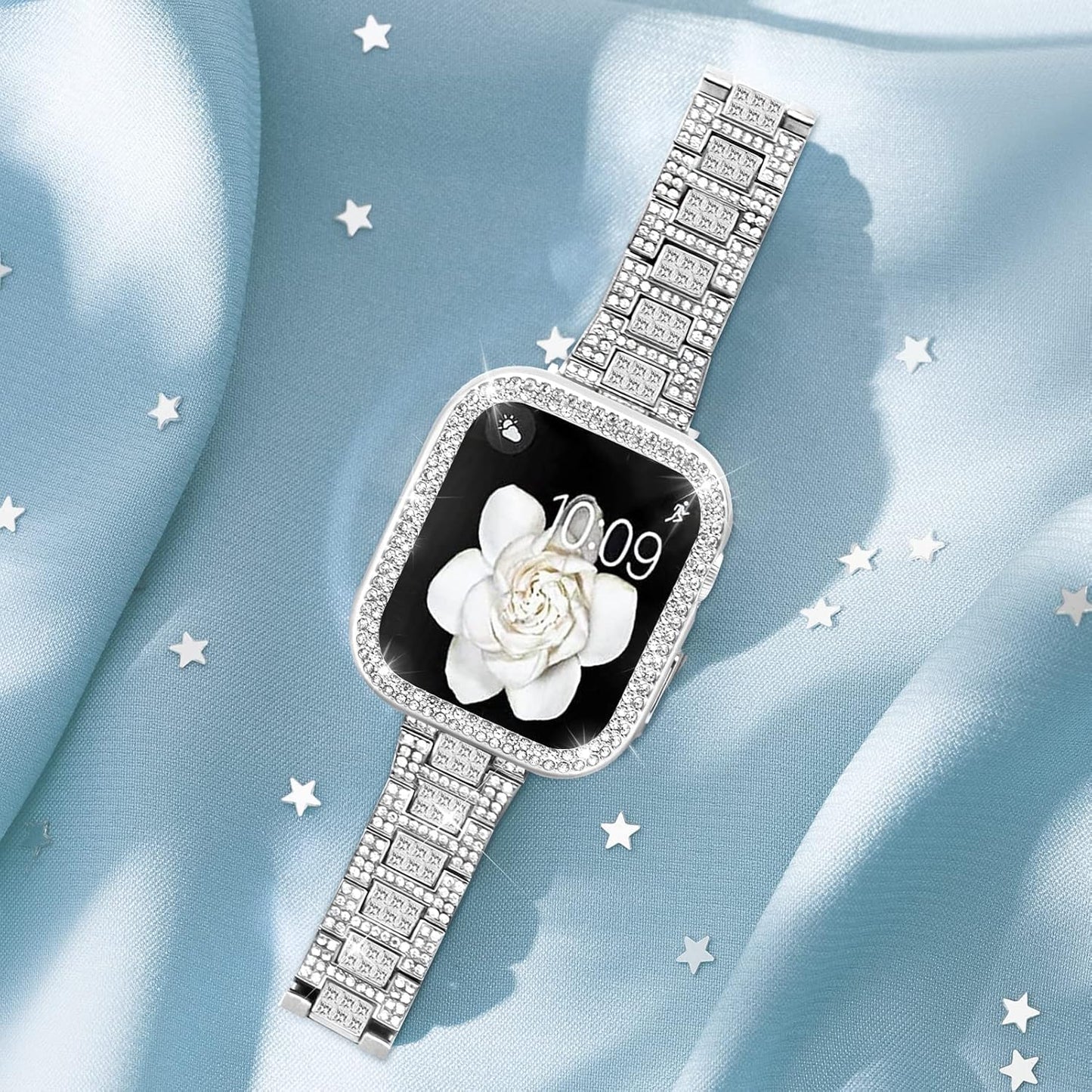 Compatible with Apple Watch Band 38Mm 40Mm 41Mm 42Mm 44Mm 45Mm 49Mm with 2 Pack Case Women, Jewelry Replacement Metal Wristband Strap with Bling PC Protective Case for Iwatch Ultra SE Series 9/8/7/6/5/4/3/2/1