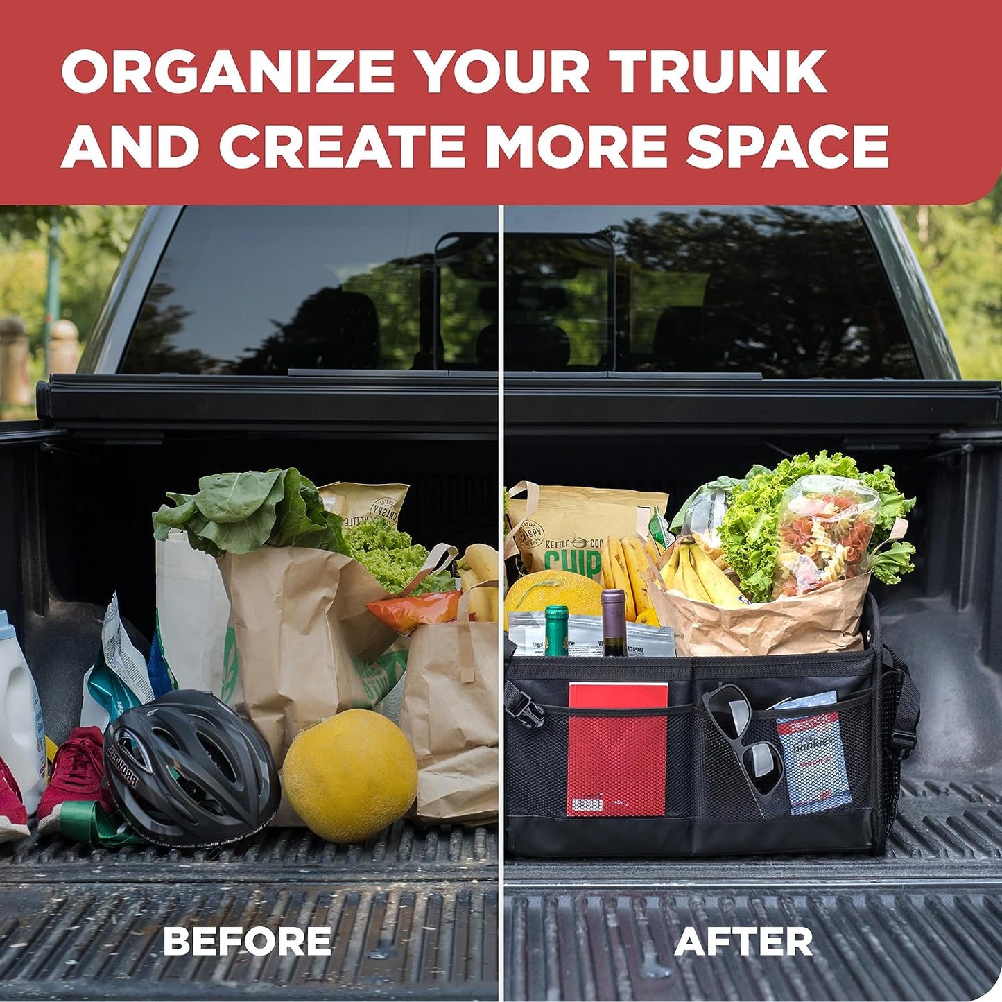 Truck Bed Organizer | Trunk Organizer for SUV, Truck, Car | Extra Large Premium Expandable Compartments Lightweight Foldable Cargo Organizer, | Suv and Truck Organizer for Heavy Loads