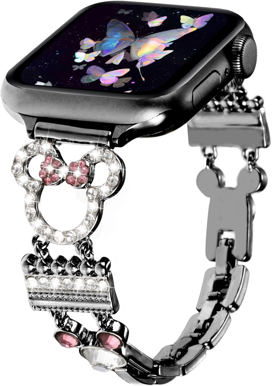 Bling Bracelet Band Compatible with Apple Watch Bands for Women 46Mm 40Mm 41Mm 38Mm 44Mm 45Mm 42Mm 49Mm, Cute Cartoon Dressy Jewelry Charm Metal Strap for Iwatch Ultra 2 Series 10/9/8/7/6/5/4/3/2/1/SE