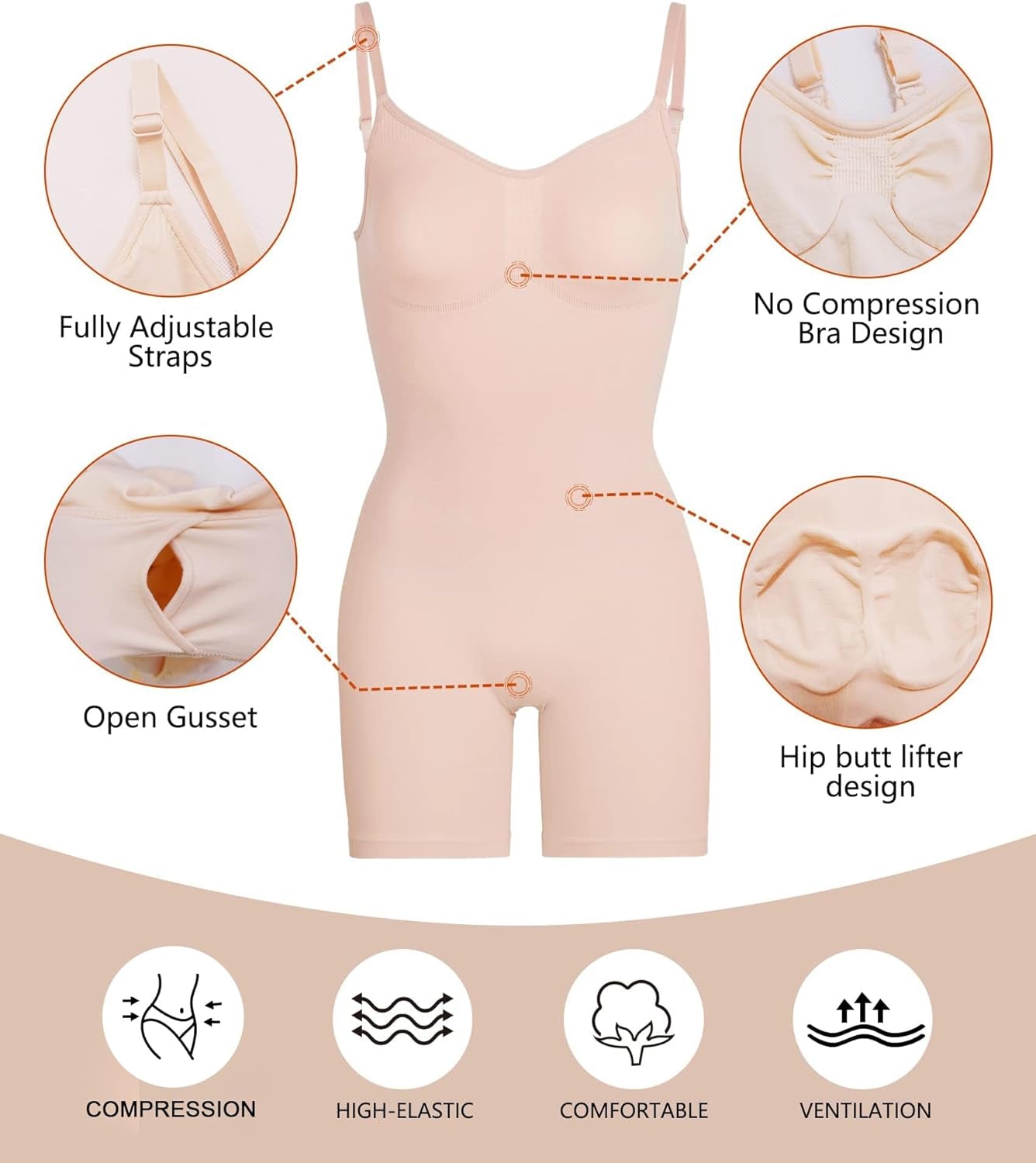 Shapewear for Women Tummy Control Bodysuit Mid Thigh Butt Lifter Body Shaper Shorts