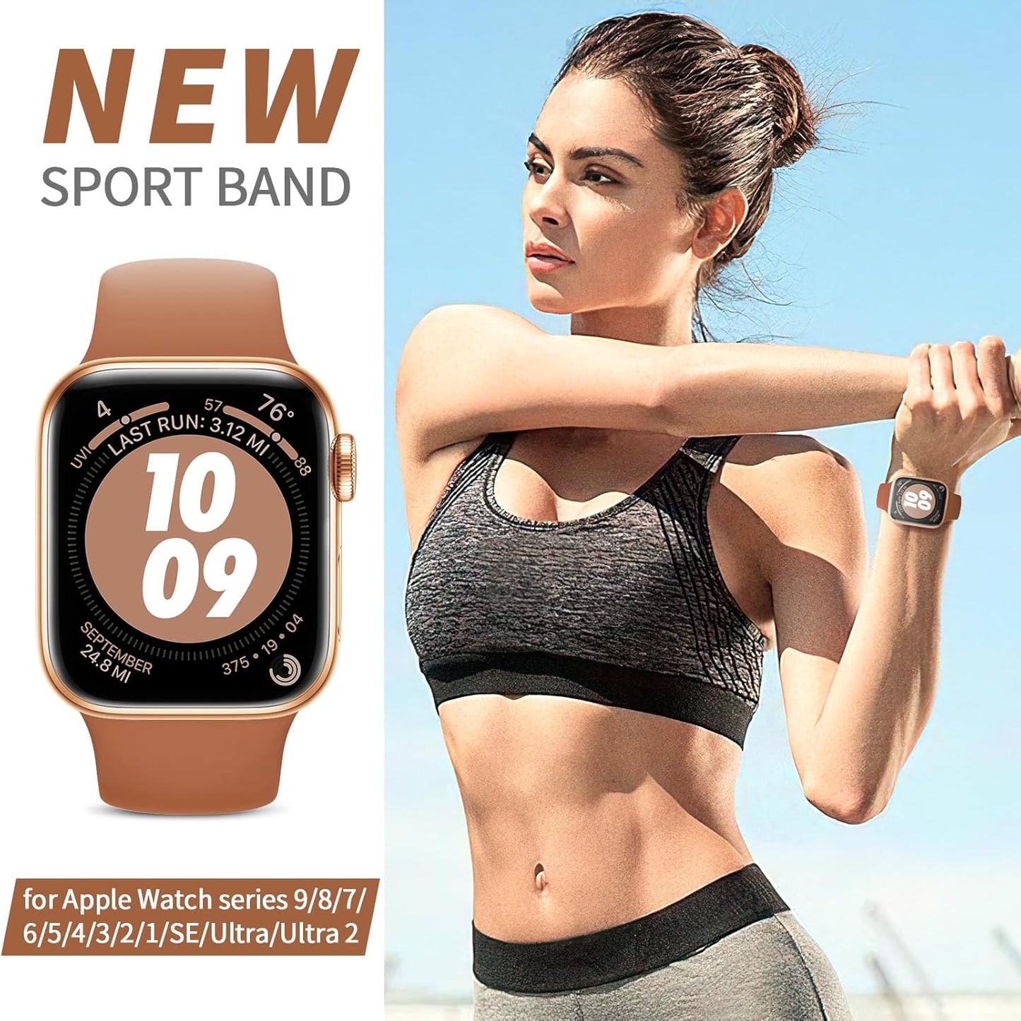 Sport Silicone Band Compatible with Apple Watch Bands 40Mm 38Mm 41Mm 44Mm 45Mm 49Mm 42Mm Women Men Kid, Soft Strap Waterproof Replacement for Iwatch Series 9 Ultra 8 7 SE 6 5 4 3 2 1 Brown