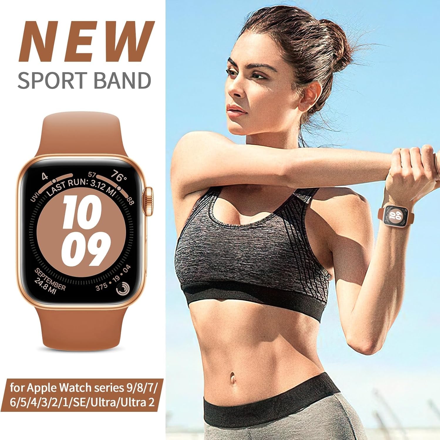 Sport Silicone Band Compatible with Apple Watch Bands 40Mm 38Mm 41Mm 44Mm 45Mm 49Mm 42Mm Women Men Kid, Soft Strap Waterproof Replacement for Iwatch Series 9 Ultra 8 7 SE 6 5 4 3 2 1 Brown