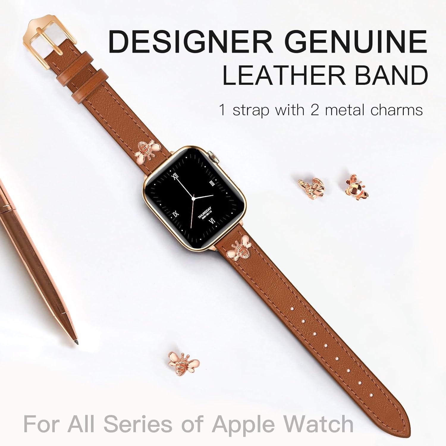 Elegant Slim Leather Bands Boho Beaded Watch Band Bundle Compatible with Apple Watch 38Mm 40Mm 41Mm 42Mm 44Mm 46Mm 45Mm 49Mm Women for Iwatch Series 10/9/8/7/6/5/4/3/2/1/Se/Ultra