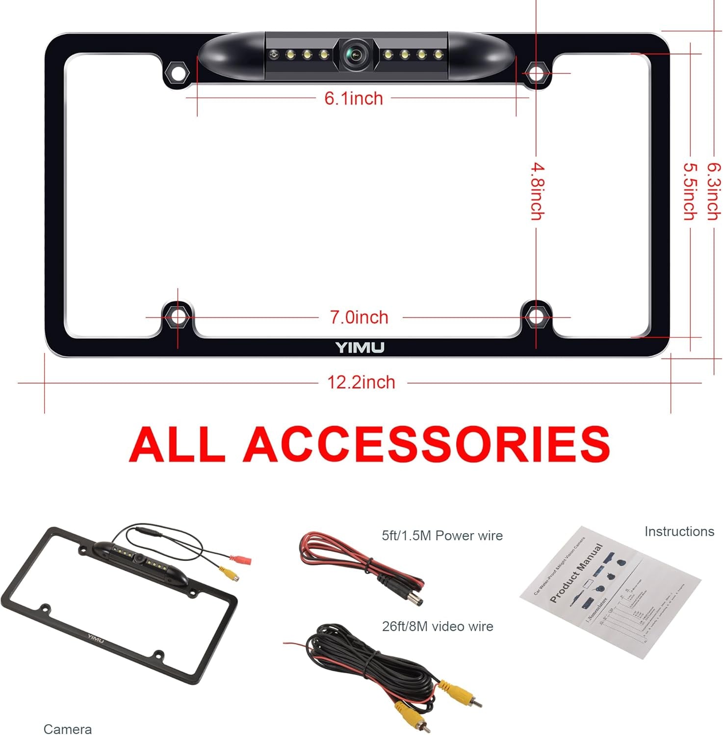 Backup Camera Vehicle Reversing for Car/Suv/Pickup/Truck/Van/Rv/Trailer Single Power Rear View System Driving/Reversing Use IP69 Waterproof Night Vision License Plate Frame Backup Camera TRUCK DRIVER