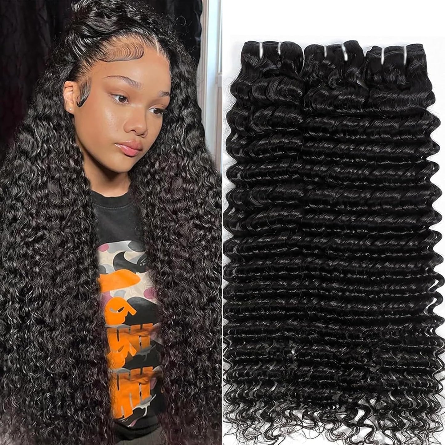 10A Deep Wave Human Hair Bundles 22 24 26 Inch Deep Curly Bundles Human Hair 100% Unprocessed Brazilian Virgin Weave 3 Bundles Wet and Wavy Bundles Double Weft Water Wave Bundles Human Hair