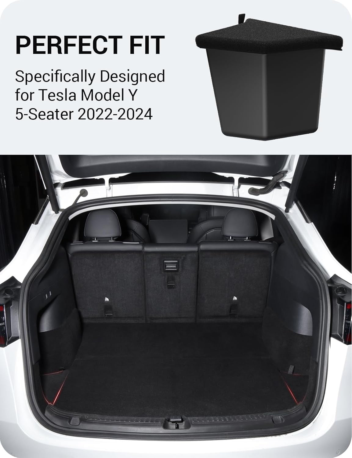 2022-2024 Tesla Model Y Trunk Organizer Waterproof Rear Trunk Storage Bins Side Box with Carpeted Lip Interior Accessories Set of 2 for Model Y 5-Seater (Newest Version)