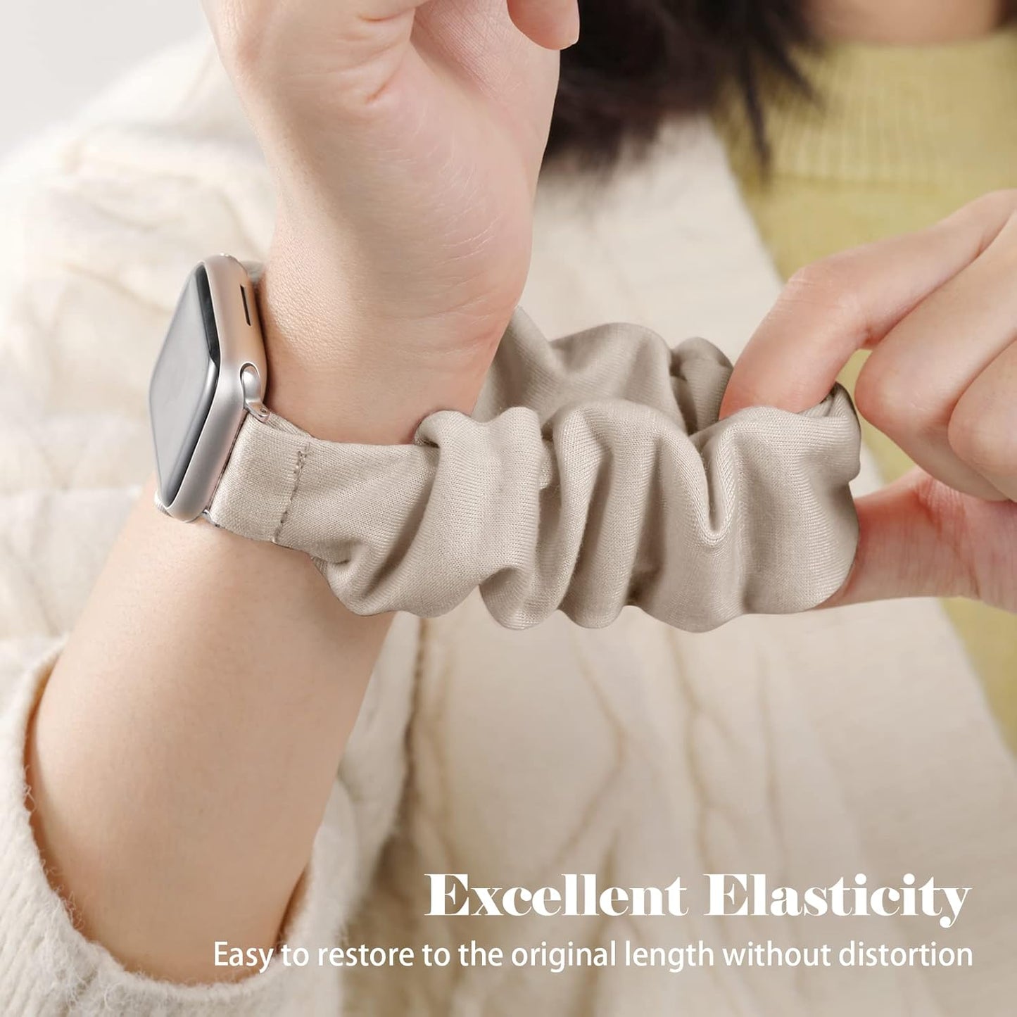 5 Pack Scrunchie Bands Compatible with Apple Watch Band 38Mm 40Mm 41Mm 42Mm 44Mm 45Mm 49Mm for Women, Cute Fabric Scrunchy Adjustable Elastic Strap for Iwatch SE Ultra Series 8 7 6 5 4 3 2 1