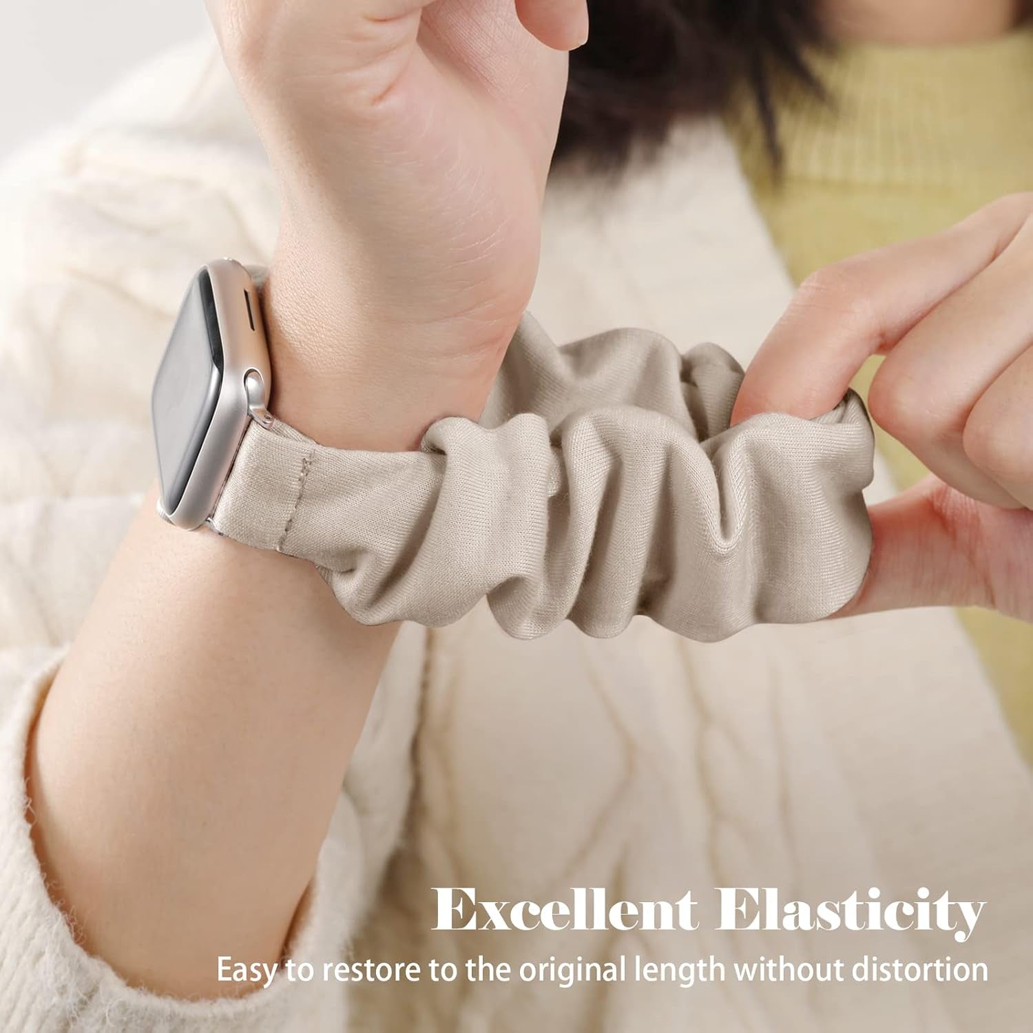 5 Pack Scrunchie Bands Compatible with Apple Watch Band 38Mm 40Mm 41Mm 42Mm 44Mm 45Mm 49Mm for Women, Cute Fabric Scrunchy Adjustable Elastic Strap for Iwatch SE Ultra Series 8 7 6 5 4 3 2 1