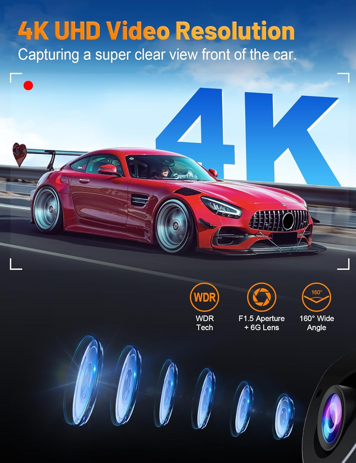 Dash Cam 4K with Touch Screen, Built-In 5G Wifi, Free 64GB Card, Dash Camera for Cars with App, Car Camera, Dashcams for Cars, 24 Hours Parking Monitor, Night Vision, Loop Recording