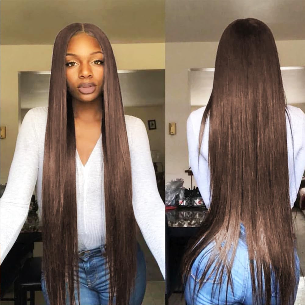 Brown #4 Color Straight Bundles Human Hair 24 26 28 Inch 3 Bundles Deals 12A Brazilian Weave Bundles Human Hair Virgin Remy Double Machin Weft for Women Natural Black Color Hair Extensions