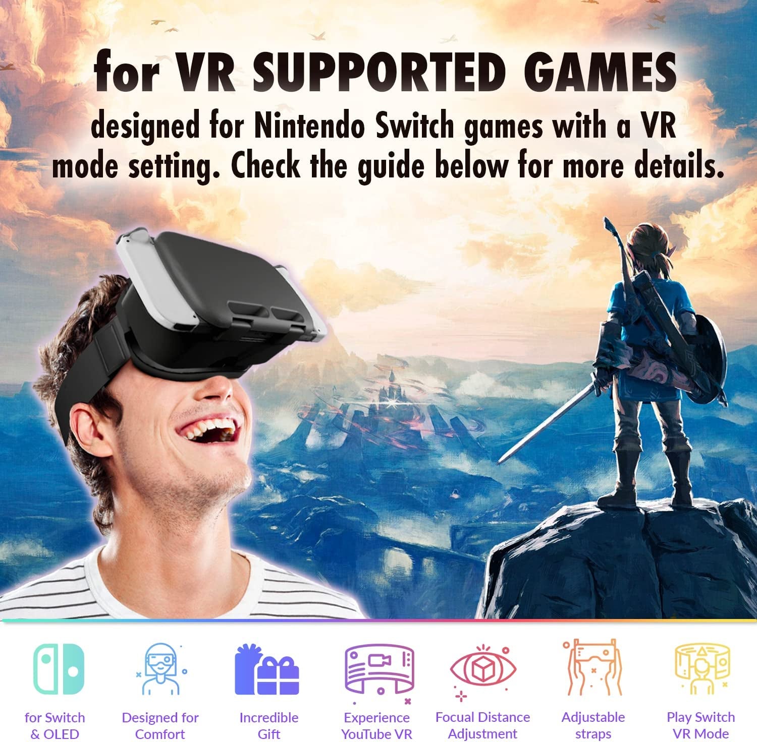 VR Headset Designed for Nintendo Switch & Switch OLED Console with Adjustable Lens for a Virtual Reality Gaming Experience and for Labo VR - Black - Gift Boxed Edition