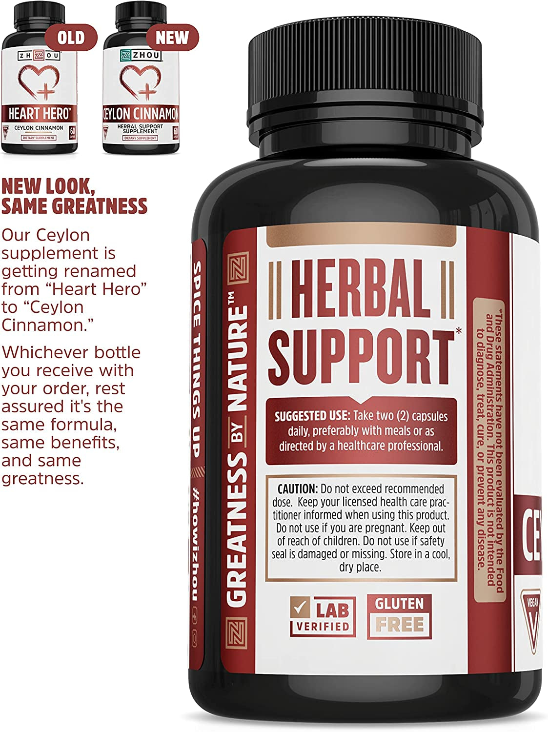 Ceylon Cinnamon | Supports Heart Health and Joint Mobility | True Cinnamon Native to Sri Lanka | 30 Servings, 60 CT TLBH