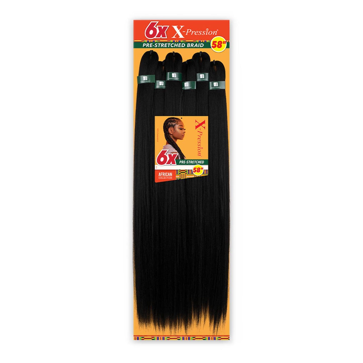 Xpression Prestretched Braiding Hair - Kanekalon Flame Retardant Smooth Yaki Braid Hair Extension 6X 58 Inch (Color:1 JET BLACK)